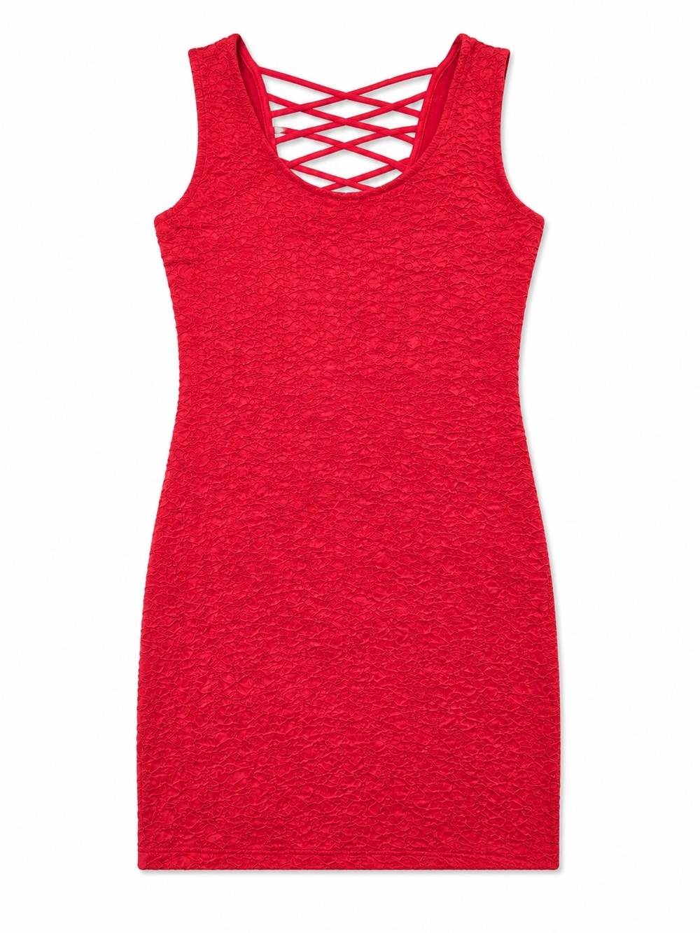 Red Sleeveless Crisscross Back Bodycon Dress, Vintage Y2K's